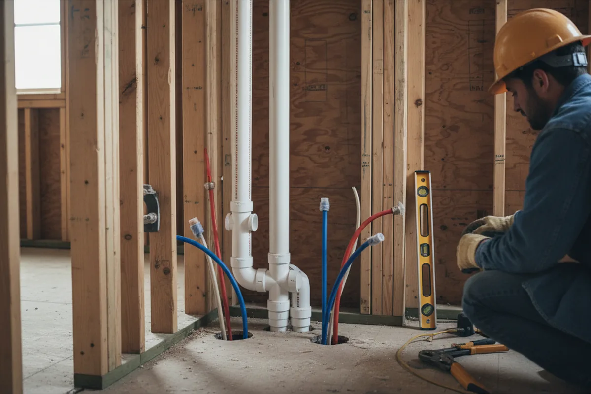 Drain and supply rough-in during Leak Detection in Greenwich